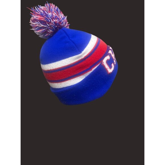 Chicago Cubs Knit Beanie Hat With Pom Blue/Red Striped Design Warm Winter Adult - Picture 2 of 6